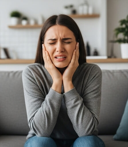 Women image in tooth pain - Emergency dentist Hitchin